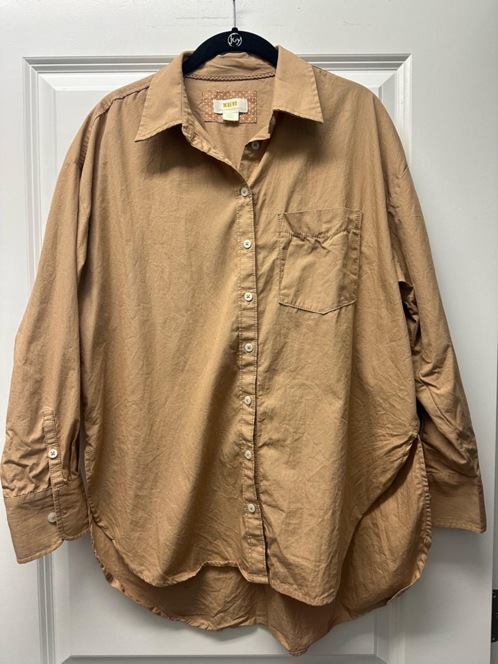 Maeve Cotton Button-Up Shirt in Camel Tan